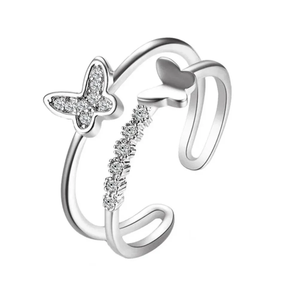 ❤️ Double Butterfly Adjustable Ring 925 Sterling Silver - Picture 1 of 2